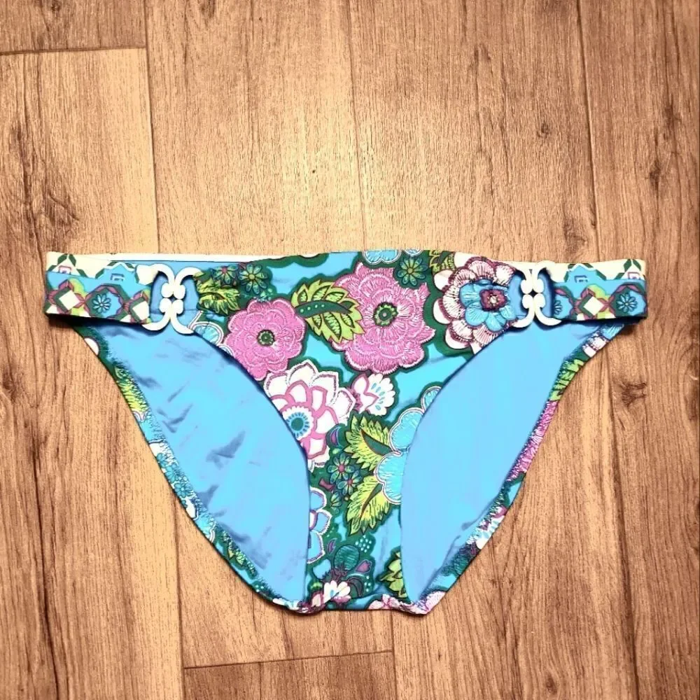 Becca By Rebecca Virtue Floral Swimsuit Bikini Bottom Size L